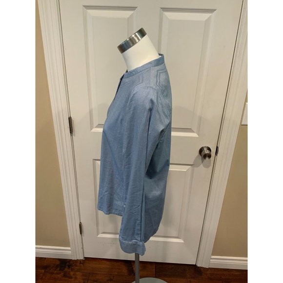 Veronica Beard Blue Button Up High-Low Long Sleeve Shirt, Size 8 - Picture 4 of 6